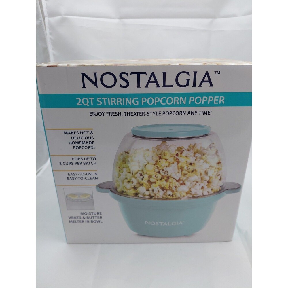 Electric Stirring Popcorn Maker – 2 Qt Capacity – Large Dual-Purpose Lid & Servi